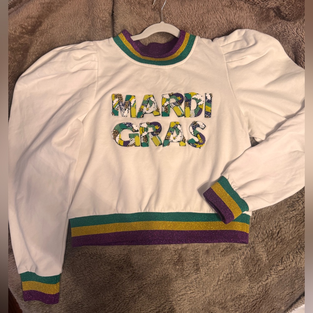 QUEEN OF SPARKLES White Mardi Gras Sweatshirt